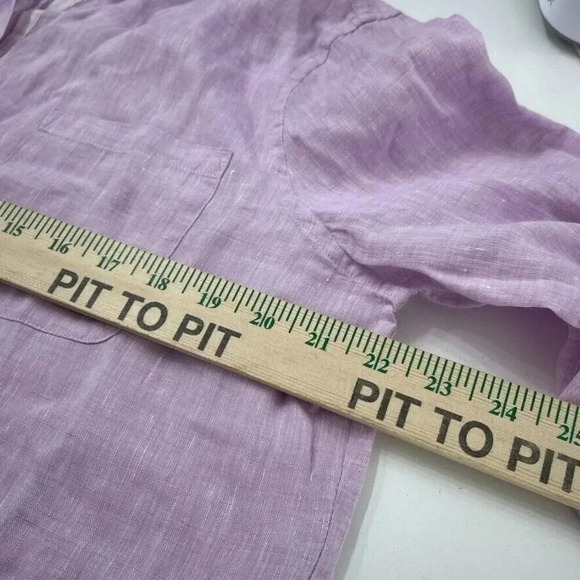 Chico's Short Sleeve Linen Button Down Top Womens 2P (LP) purple NWT 3621 - Picture 7 of 8